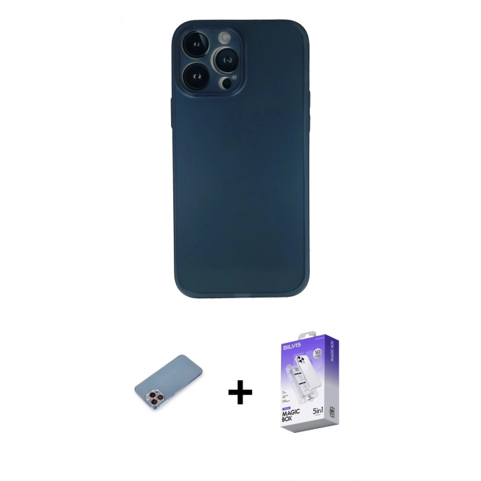 MARSİLYAN™- iPhone 13 Pro Max Kılıf Yadigar Yansıma Serisi - Siyah Bilvis 5in1 3D Magic Cam Ekran Koruyucu + Shine Kamera Lens Koruma Cam - PE