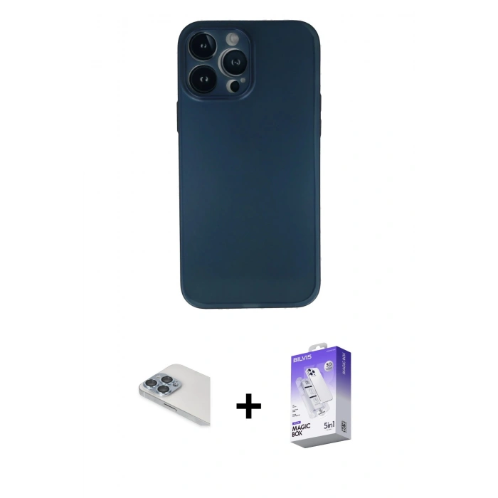 MARSİLYAN™- iPhone 13 Pro Max Kılıf Yadigar Yansıma Serisi - Siyah Bilvis 5in1 3D Magic Cam Ekran Koruyucu + Pers Alüminyum Kamera Lens - SABE