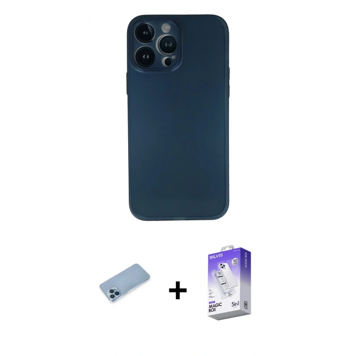 MARSİLYAN™- iPhone 13 Pro Max Kılıf Yadigar Yansıma Serisi - Siyah Bilvis 5in1 3D Magic Cam Ekran Koruyucu + Shine Kamera Lens Koruma Cam - MI