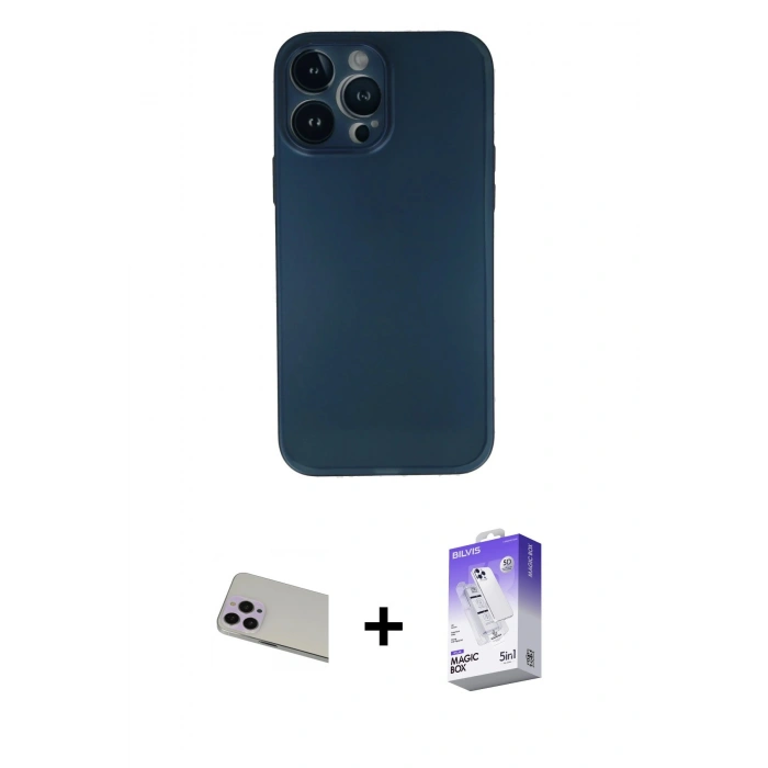 MARSİLYAN™- iPhone 13 Pro Max Kılıf Yadigar Yansıma Serisi - Siyah Bilvis 5in1 3D Magic Cam Ekran Koruyucu + Rainbow Kamera Lens Koruma Cam - MR