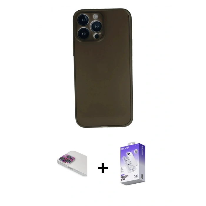 MARSİLYAN™- iPhone 13 Pro Max Kılıf Yadigar Yansıma Serisi - Siyah Bilvis 5in1 3D Magic Cam Ekran Koruyucu + Pers Alüminyum Kamera Lens - GI