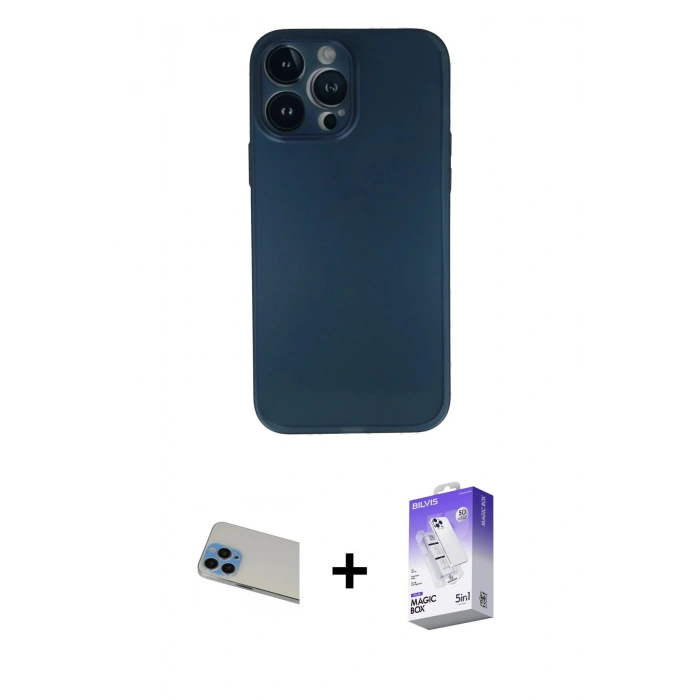 MARSİLYAN™- iPhone 13 Pro Max Kılıf Yadigar Yansıma Serisi - Siyah Bilvis 5in1 3D Magic Cam Ekran Koruyucu + Rainbow Kamera Lens Koruma Cam - MI