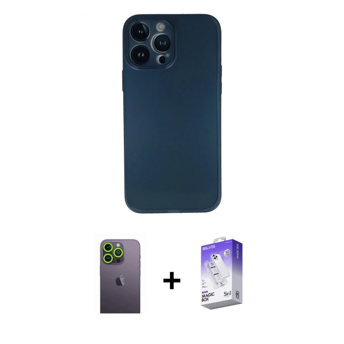 MARSİLYAN™- iPhone 13 Pro Max Kılıf Yadigar Yansıma Serisi - Siyah Bilvis 5in1 3D Magic Cam Ekran Koruyucu + Neon Fosforlu Kamera Lens - YL