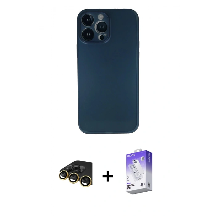 MARSİLYAN™- iPhone 13 Pro Max Kılıf Yadigar Yansıma Serisi - Siyah Bilvis 5in1 3D Magic Cam Ekran Koruyucu + Raze Metal Kamera Lens - GD