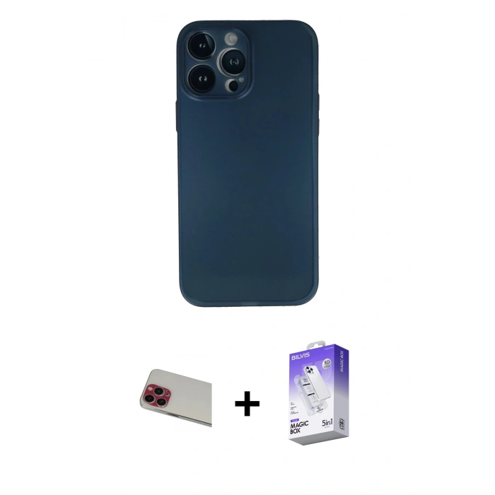 MARSİLYAN™- iPhone 13 Pro Max Kılıf Yadigar Yansıma Serisi - Siyah Bilvis 5in1 3D Magic Cam Ekran Koruyucu + Rainbow Kamera Lens Koruma Cam - KI