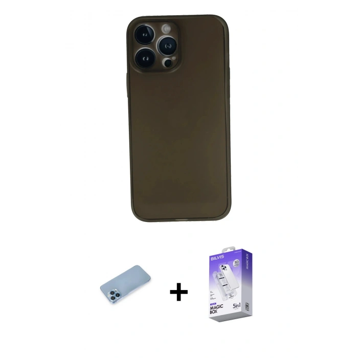 MARSİLYAN™- iPhone 13 Pro Max Kılıf Yadigar Yansıma Serisi - Siyah Bilvis 5in1 3D Magic Cam Ekran Koruyucu + Shine Kamera Lens Koruma Cam - MI