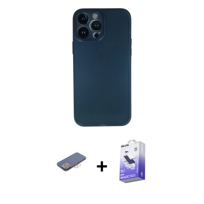 MARSİLYAN™- iPhone 13 Pro Max Kılıf Yadigar Yansıma Serisi - Siyah Bilvis 5in1 5D Magic Hayalet Cam Ekran Koruyucu + Renkli Kamera Lens Koruma Cam - PE