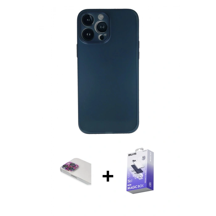 MARSİLYAN™- iPhone 13 Pro Max Kılıf Yadigar Yansıma Serisi - Siyah Bilvis 5in1 5D Magic Hayalet Cam Ekran Koruyucu + Pers Alüminyum Kamera Lens - GI