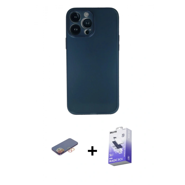 MARSİLYAN™- iPhone 13 Pro Max Kılıf Yadigar Yansıma Serisi - Siyah Bilvis 5in1 5D Magic Hayalet Cam Ekran Koruyucu + Renkli Kamera Lens Koruma Cam - TU