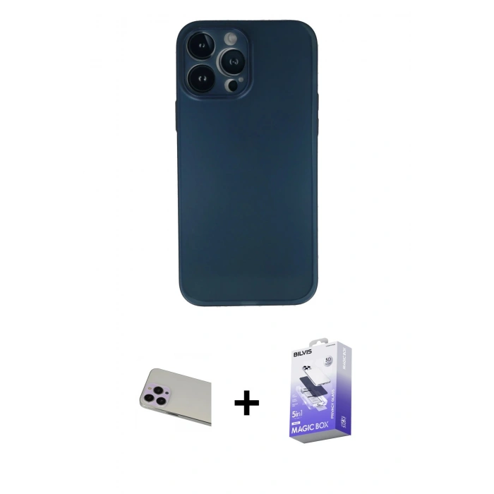 MARSİLYAN™- iPhone 13 Pro Max Kılıf Yadigar Yansıma Serisi - Siyah Bilvis 5in1 5D Magic Hayalet Cam Ekran Koruyucu + Rainbow Kamera Lens Koruma Cam - MR