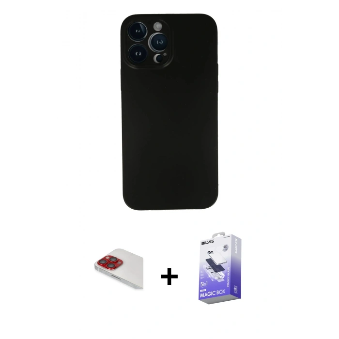 MARSİLYAN™- iPhone 13 Pro Max Kılıf Yadigar Yansıma Serisi - Siyah Bilvis 5in1 5D Magic Hayalet Cam Ekran Koruyucu + Pers Alüminyum Kamera Lens - KI
