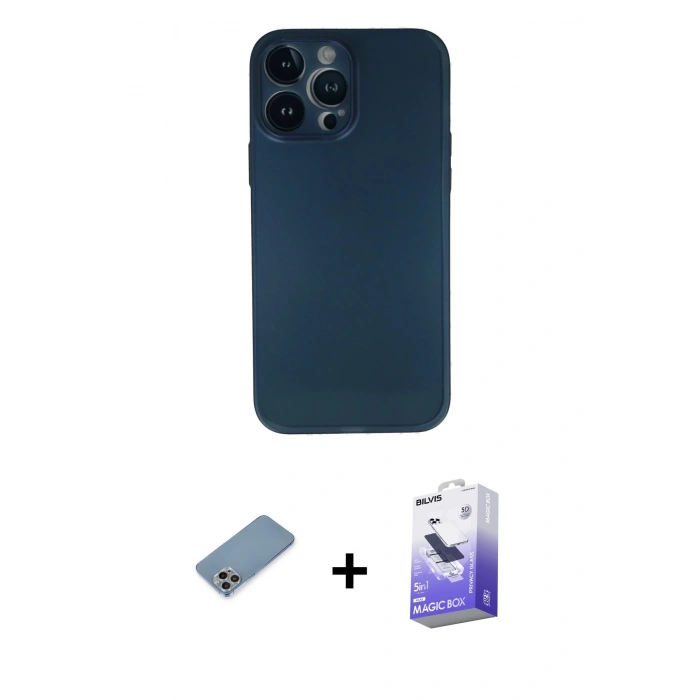 MARSİLYAN™- iPhone 13 Pro Max Kılıf Yadigar Yansıma Serisi - Siyah Bilvis 5in1 5D Magic Hayalet Cam Ekran Koruyucu + Shine Kamera Lens Koruma Cam - GI