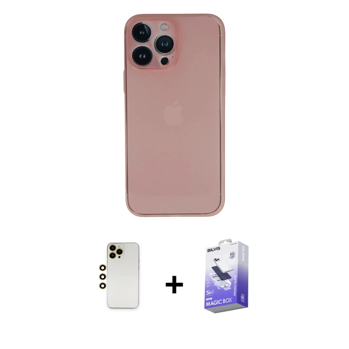 MARSİLYAN™- iPhone 13 Pro Max Kılıf Yadigar Yansıma Serisi - Siyah Bilvis 5in1 5D Magic Hayalet Cam Ekran Koruyucu + Shine Kamera Lens - GD