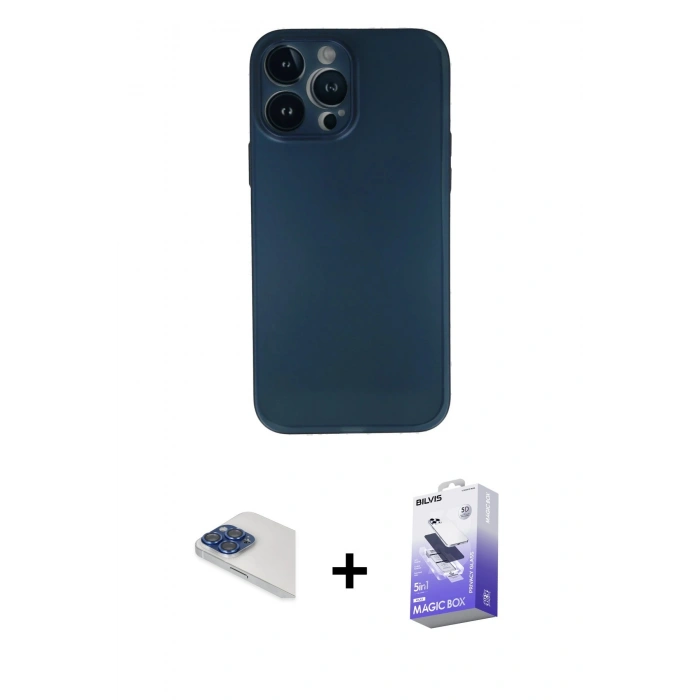 MARSİLYAN™- iPhone 13 Pro Max Kılıf Yadigar Yansıma Serisi - Siyah Bilvis 5in1 5D Magic Hayalet Cam Ekran Koruyucu + Pers Alüminyum Kamera Lens - LT