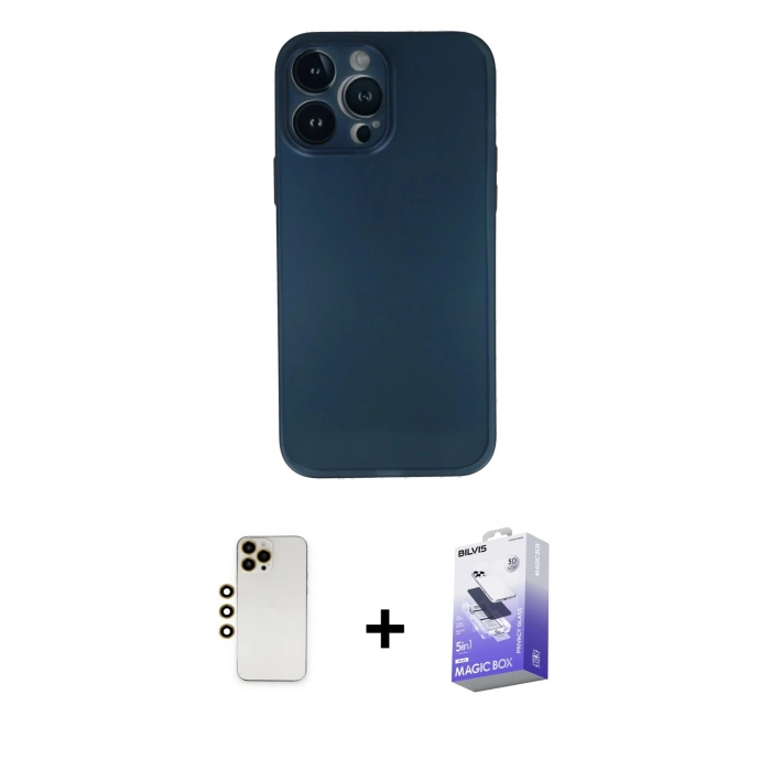 MARSİLYAN™- iPhone 13 Pro Max Kılıf Yadigar Yansıma Serisi - Siyah Bilvis 5in1 5D Magic Hayalet Cam Ekran Koruyucu + Shine Kamera Lens - GD