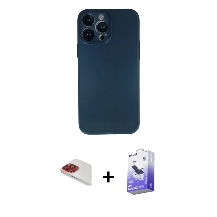 MARSİLYAN™- iPhone 13 Pro Max Kılıf Yadigar Yansıma Serisi - Siyah Bilvis 5in1 5D Magic Hayalet Cam Ekran Koruyucu + Pers Alüminyum Kamera Lens - KI