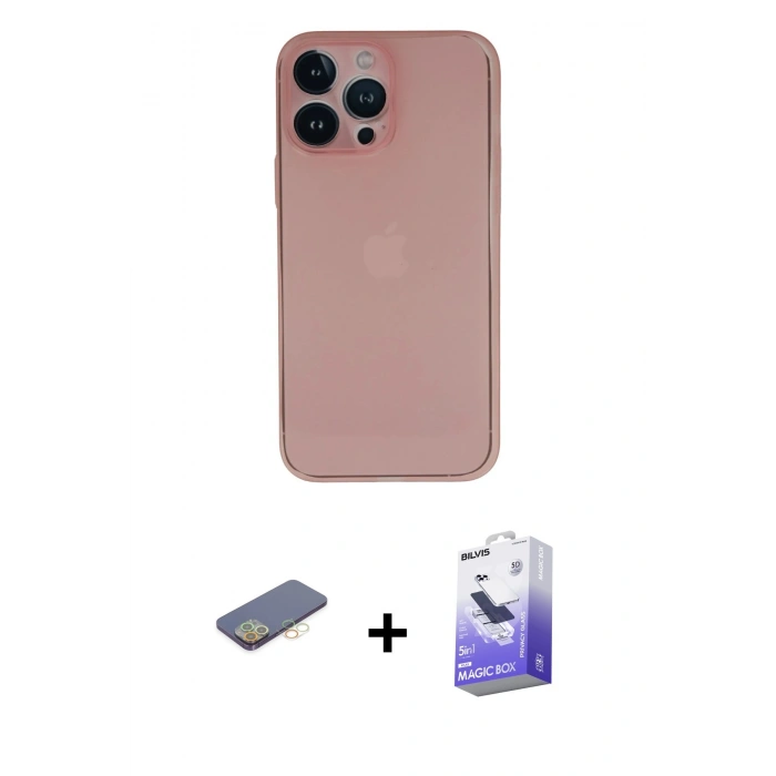 MARSİLYAN™- iPhone 13 Pro Max Kılıf Yadigar Yansıma Serisi - Siyah Bilvis 5in1 5D Magic Hayalet Cam Ekran Koruyucu + Renkli Kamera Lens Koruma Cam - SI