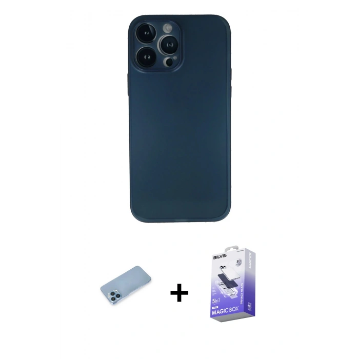 MARSİLYAN™- iPhone 13 Pro Max Kılıf Yadigar Yansıma Serisi - Siyah Bilvis 5in1 5D Magic Hayalet Cam Ekran Koruyucu + Shine Kamera Lens Koruma Cam - MI