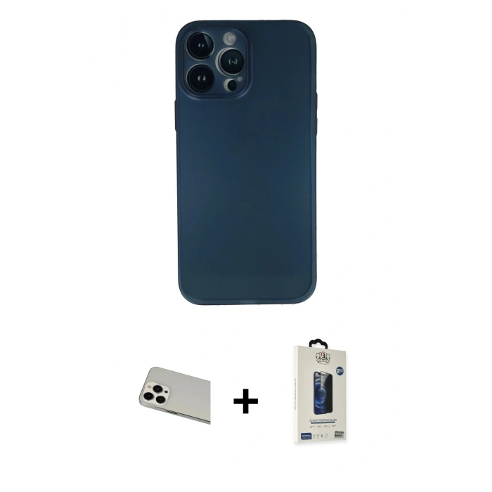 MARSİLYAN™- iPhone 13 Pro Max Kılıf Yadigar Yansıma Serisi - Siyah Bilvis Hayalet Cam Ekran Koruyucu + Rainbow Kamera Lens Koruma Cam - BZ