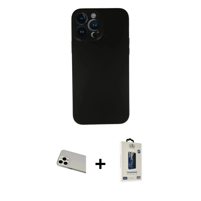 MARSİLYAN™- iPhone 13 Pro Max Kılıf Yadigar Yansıma Serisi - Siyah Bilvis Hayalet Cam Ekran Koruyucu + Rainbow Kamera Lens Koruma Cam - BZ