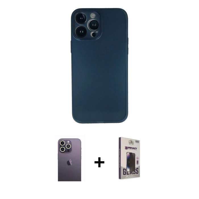 MARSİLYAN™- iPhone 13 Pro Max Kılıf Yadigar Yansıma Serisi - Siyah Bilvis Hayalet Cam Ekran Koruyucu + Neon Fosforlu Kamera Lens - BZ