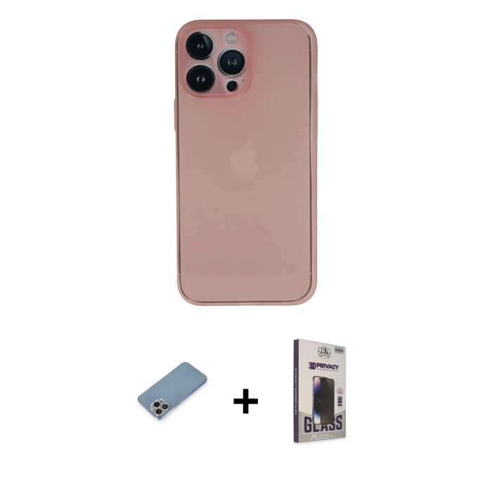 MARSİLYAN™- iPhone 13 Pro Max Kılıf Yadigar Yansıma Serisi - Siyah Bilvis Hayalet Cam Ekran Koruyucu + Shine Kamera Lens Koruma Cam - GI