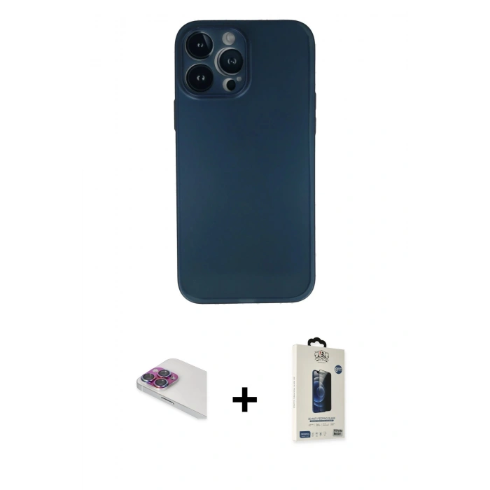 MARSİLYAN™- iPhone 13 Pro Max Kılıf Yadigar Yansıma Serisi - Siyah Bilvis Hayalet Cam Ekran Koruyucu + Pers Alüminyum Kamera Lens - GI
