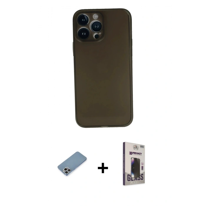 MARSİLYAN™- iPhone 13 Pro Max Kılıf Yadigar Yansıma Serisi - Siyah Bilvis Hayalet Cam Ekran Koruyucu + Shine Kamera Lens Koruma Cam - GI