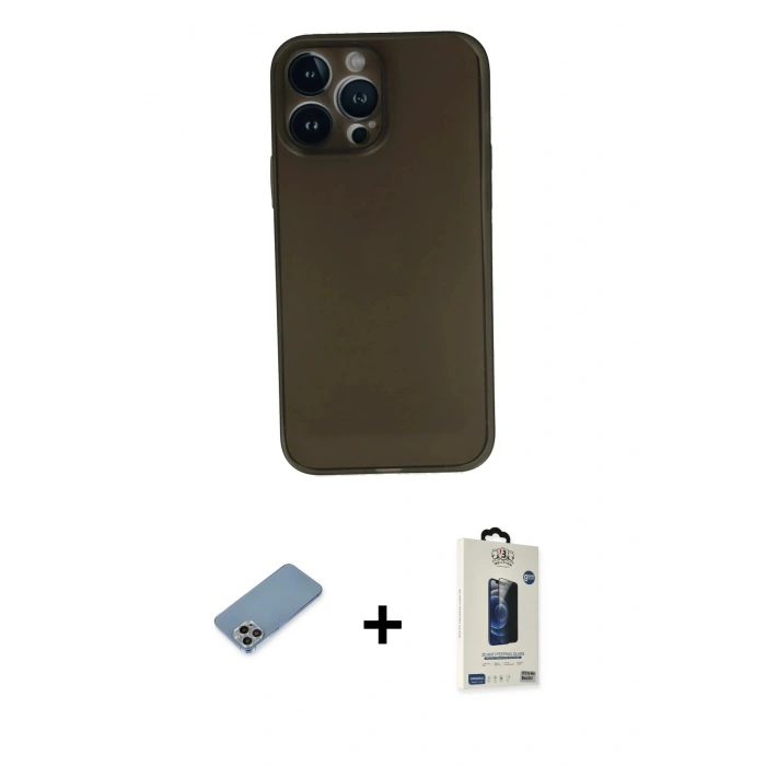MARSİLYAN™- iPhone 13 Pro Max Kılıf Yadigar Yansıma Serisi - Siyah Bilvis Hayalet Cam Ekran Koruyucu + Shine Kamera Lens Koruma Cam - GI