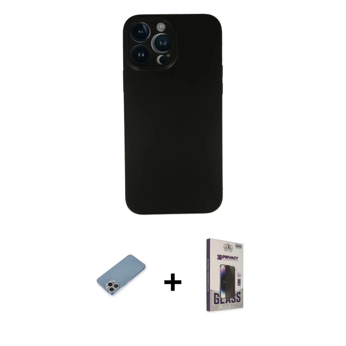 MARSİLYAN™- iPhone 13 Pro Max Kılıf Yadigar Yansıma Serisi - Siyah Bilvis Hayalet Cam Ekran Koruyucu + Shine Kamera Lens Koruma Cam - GI