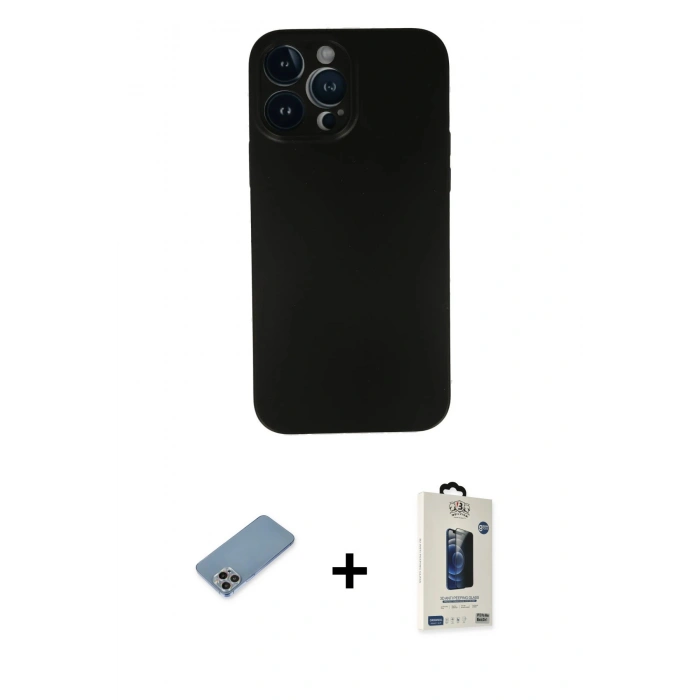 MARSİLYAN™- iPhone 13 Pro Max Kılıf Yadigar Yansıma Serisi - Siyah Bilvis Hayalet Cam Ekran Koruyucu + Shine Kamera Lens Koruma Cam - GI