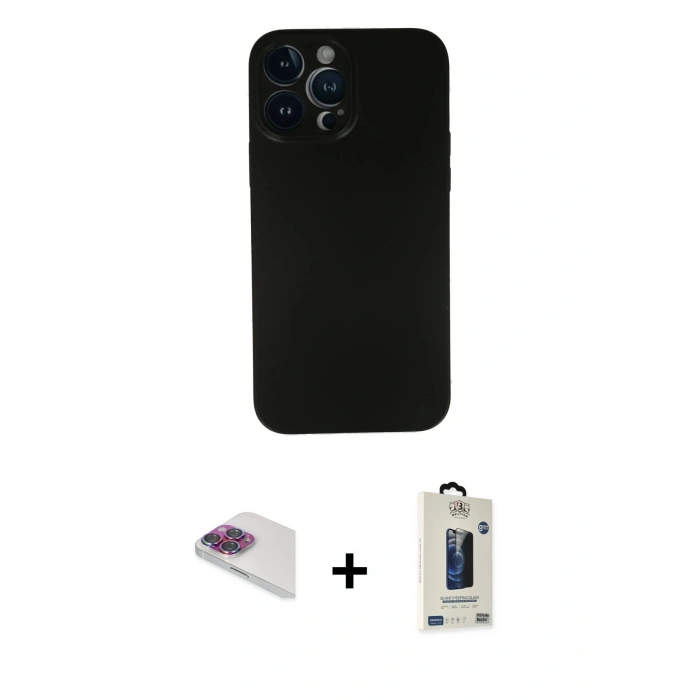 MARSİLYAN™- iPhone 13 Pro Max Kılıf Yadigar Yansıma Serisi - Siyah Bilvis Hayalet Cam Ekran Koruyucu + Pers Alüminyum Kamera Lens - GI