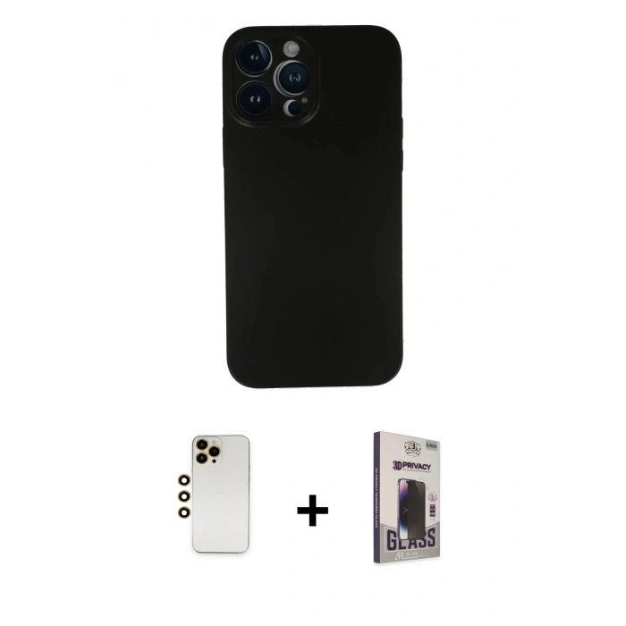 MARSİLYAN™- iPhone 13 Pro Max Kılıf Yadigar Yansıma Serisi - Siyah Bilvis Hayalet Cam Ekran Koruyucu + Shine Kamera Lens - GD
