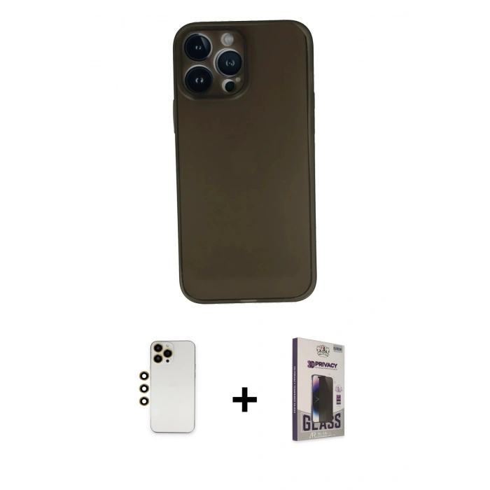 MARSİLYAN™- iPhone 13 Pro Max Kılıf Yadigar Yansıma Serisi - Siyah Bilvis Hayalet Cam Ekran Koruyucu + Shine Kamera Lens - GD