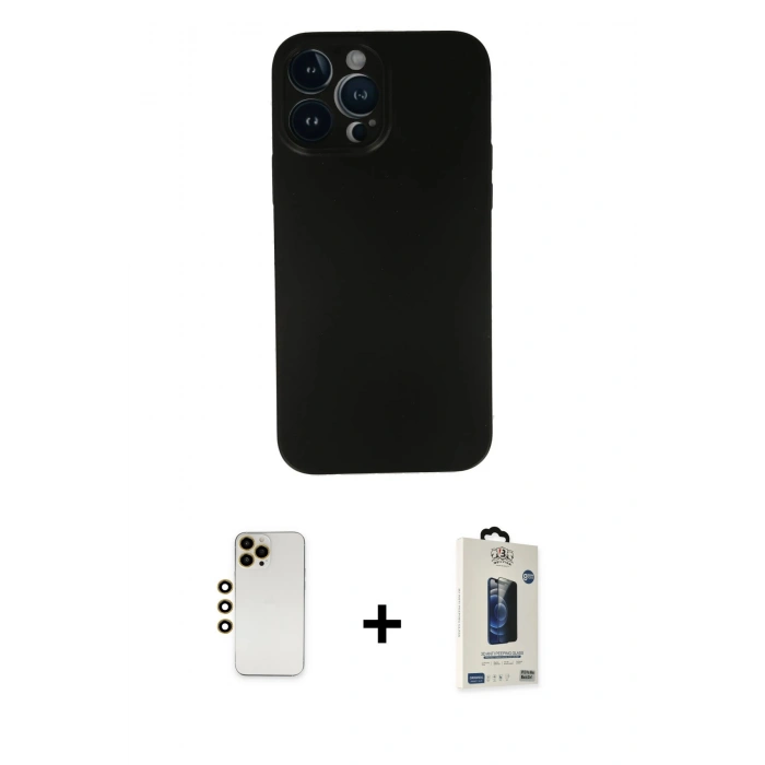 MARSİLYAN™- iPhone 13 Pro Max Kılıf Yadigar Yansıma Serisi - Siyah Bilvis Hayalet Cam Ekran Koruyucu + Shine Kamera Lens - GD