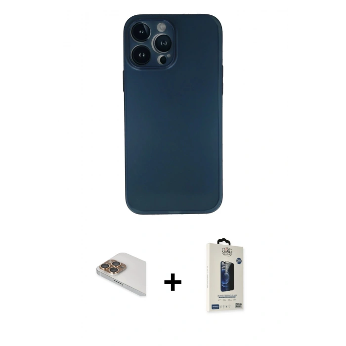 MARSİLYAN™- iPhone 13 Pro Max Kılıf Yadigar Yansıma Serisi - Siyah Bilvis Hayalet Cam Ekran Koruyucu + Gold Pers Alüminyum Kamera Lens