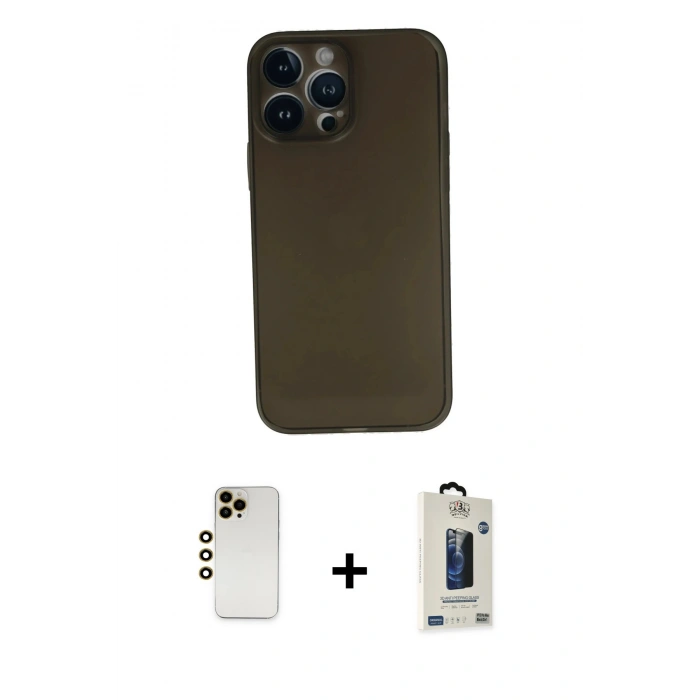 MARSİLYAN™- iPhone 13 Pro Max Kılıf Yadigar Yansıma Serisi - Siyah Bilvis Hayalet Cam Ekran Koruyucu + Shine Kamera Lens - GD