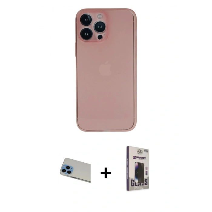 MARSİLYAN™- iPhone 13 Pro Max Kılıf Yadigar Yansıma Serisi - Siyah Bilvis Hayalet Cam Ekran Koruyucu + Rainbow Kamera Lens Koruma Cam - MI
