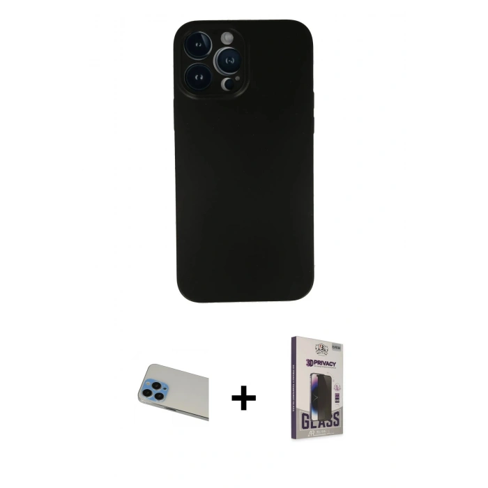 MARSİLYAN™- iPhone 13 Pro Max Kılıf Yadigar Yansıma Serisi - Siyah Bilvis Hayalet Cam Ekran Koruyucu + Rainbow Kamera Lens Koruma Cam - MI