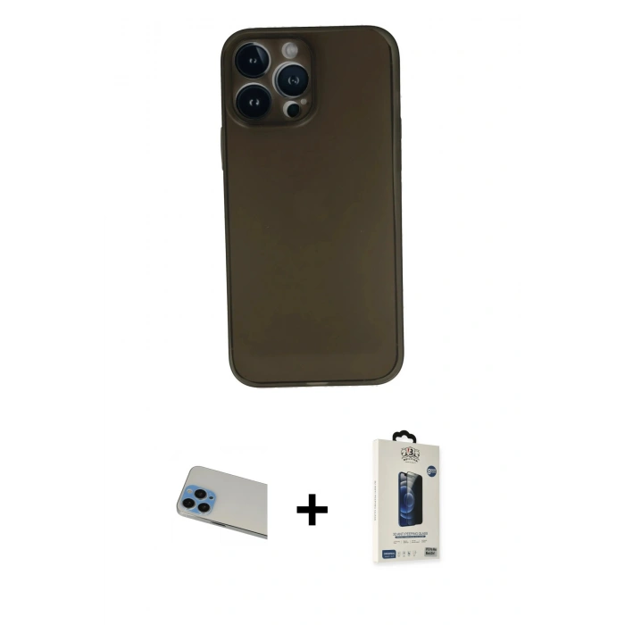 MARSİLYAN™- iPhone 13 Pro Max Kılıf Yadigar Yansıma Serisi - Siyah Bilvis Hayalet Cam Ekran Koruyucu + Rainbow Kamera Lens Koruma Cam - MI
