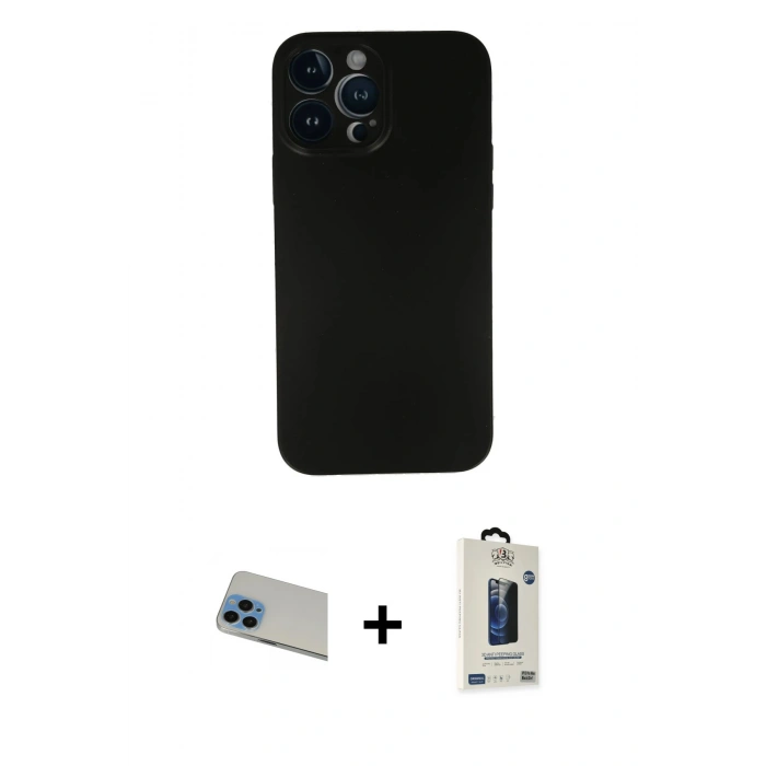 MARSİLYAN™- iPhone 13 Pro Max Kılıf Yadigar Yansıma Serisi - Siyah Bilvis Hayalet Cam Ekran Koruyucu + Rainbow Kamera Lens Koruma Cam - MI