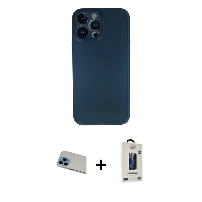 MARSİLYAN™- iPhone 13 Pro Max Kılıf Yadigar Yansıma Serisi - Siyah Bilvis Hayalet Cam Ekran Koruyucu + Rainbow Kamera Lens Koruma Cam - MI