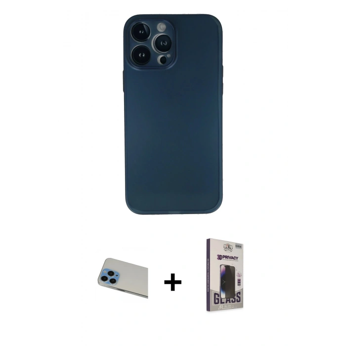 MARSİLYAN™- iPhone 13 Pro Max Kılıf Yadigar Yansıma Serisi - Siyah Bilvis Hayalet Cam Ekran Koruyucu + Rainbow Kamera Lens Koruma Cam - MI