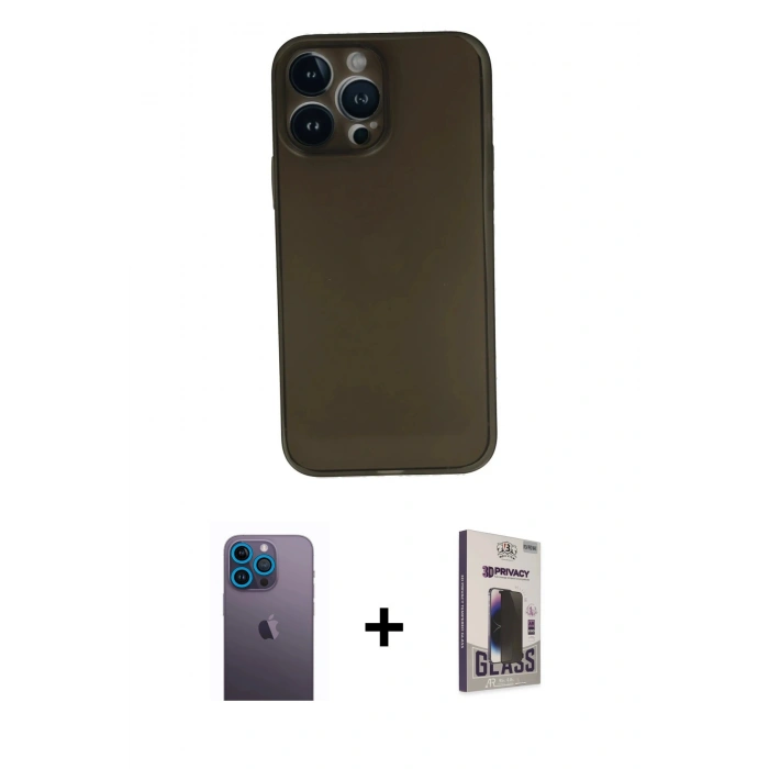 MARSİLYAN™- iPhone 13 Pro Max Kılıf Yadigar Yansıma Serisi - Siyah Bilvis Hayalet Cam Ekran Koruyucu + Neon Fosforlu Kamera Lens - MI