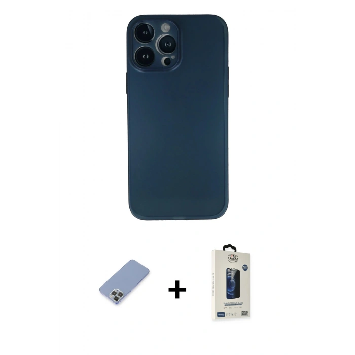 MARSİLYAN™- iPhone 13 Pro Max Kılıf Yadigar Yansıma Serisi - Siyah Bilvis Hayalet Cam Ekran Koruyucu + Metal Kamera Lens Koruma Cam - KUYL