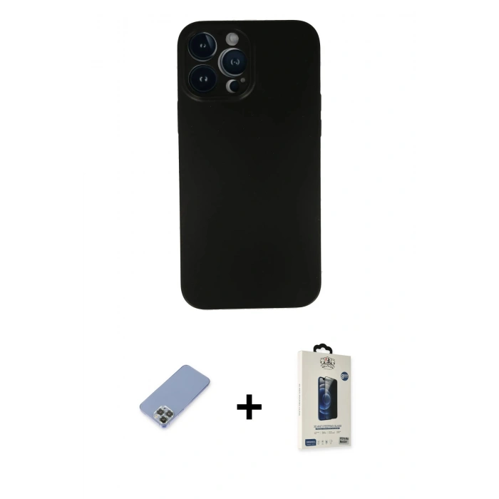 MARSİLYAN™- iPhone 13 Pro Max Kılıf Yadigar Yansıma Serisi - Siyah Bilvis Hayalet Cam Ekran Koruyucu + Metal Kamera Lens Koruma Cam - KUYL