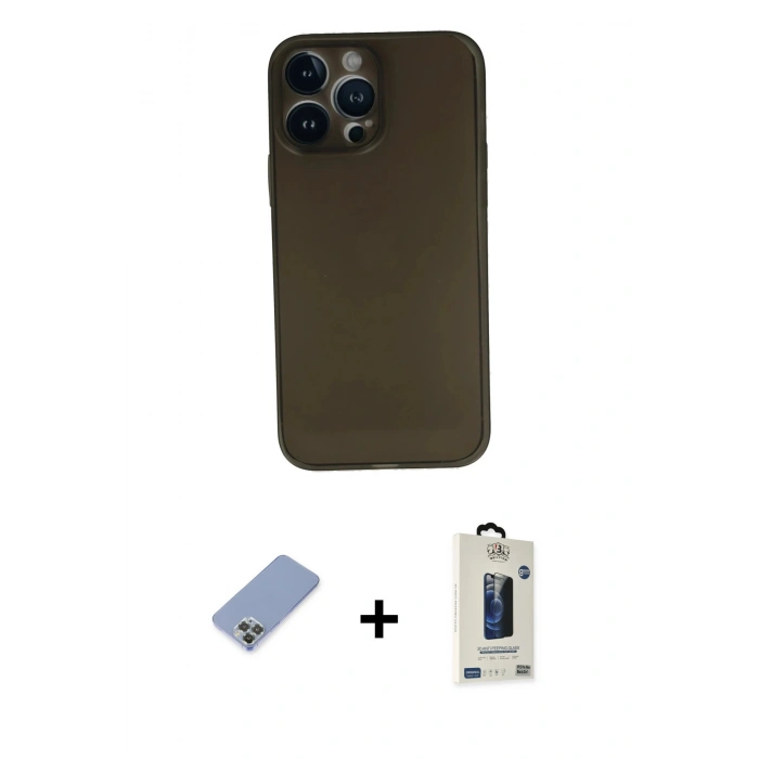 MARSİLYAN™- iPhone 13 Pro Max Kılıf Yadigar Yansıma Serisi - Siyah Bilvis Hayalet Cam Ekran Koruyucu + Metal Kamera Lens Koruma Cam - KUYL