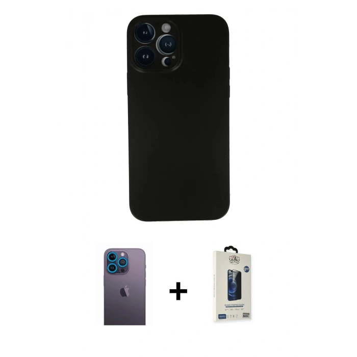 MARSİLYAN™- iPhone 13 Pro Max Kılıf Yadigar Yansıma Serisi - Siyah Bilvis Hayalet Cam Ekran Koruyucu + Neon Fosforlu Kamera Lens - MI