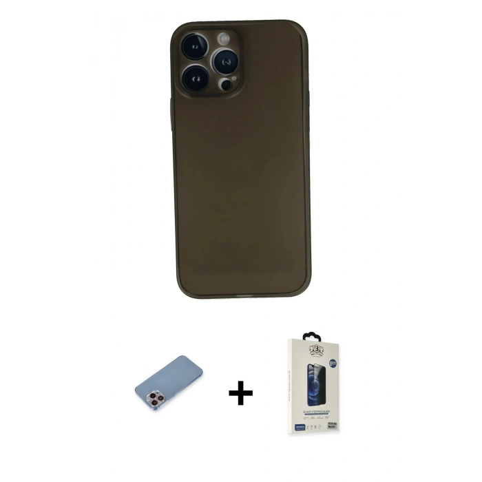 MARSİLYAN™- iPhone 13 Pro Max Kılıf Yadigar Yansıma Serisi - Siyah Bilvis Hayalet Cam Ekran Koruyucu + Shine Kamera Lens Koruma Cam - PE