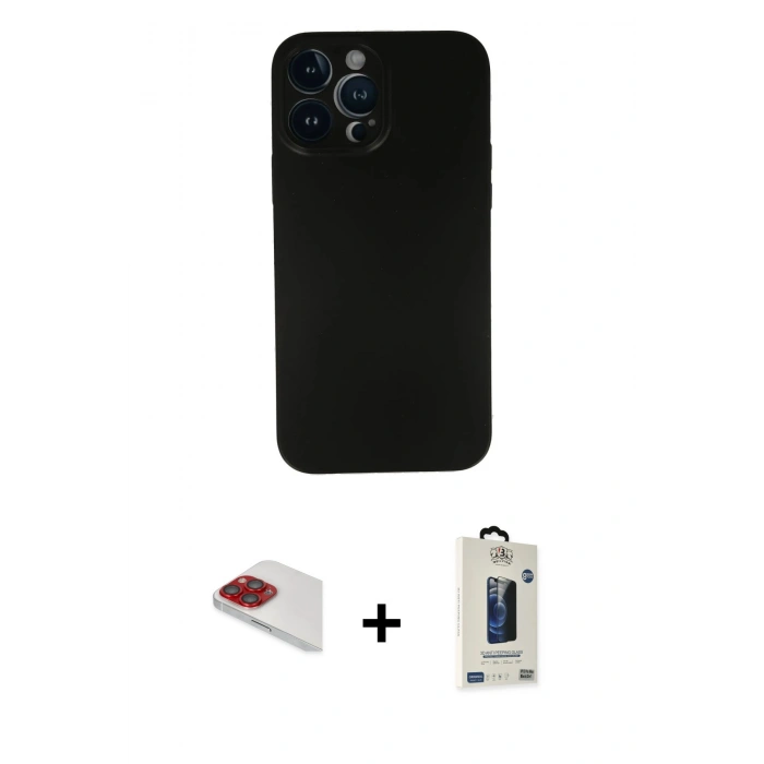 MARSİLYAN™- iPhone 13 Pro Max Kılıf Yadigar Yansıma Serisi - Siyah Bilvis Hayalet Cam Ekran Koruyucu + Pers Alüminyum Kamera Lens - KI
